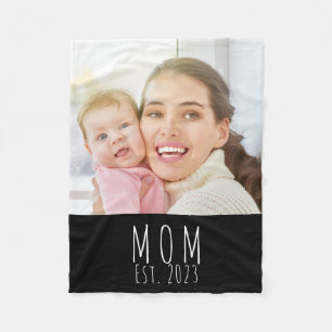 Mum Established Black Modern Script Photo  Fleece Blanket