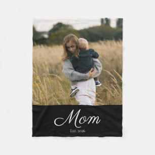 Mum Established Black Modern Script Photo Fleece Blanket