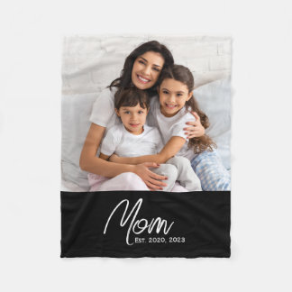Mum Established Black Modern Script Photo Fleece Blanket