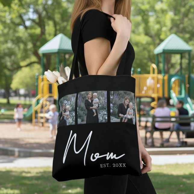 Mum Established Black Modern Script Photo Tote Bag (Creator Uploaded)