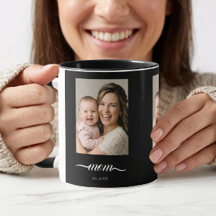 Mum Established Black Photo Custom Year Mug