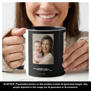 Mum Established Black Photo Custom Year Mug