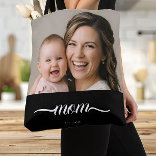 Mum Established Black Photo Custom Year Tote Bag