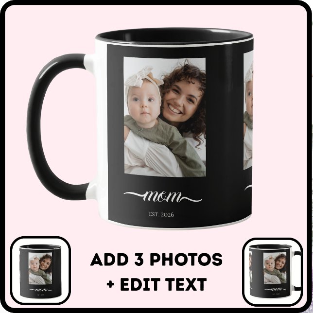 Mum Established Black Photo Elegant Custom Year  Mug (Creator Uploaded)