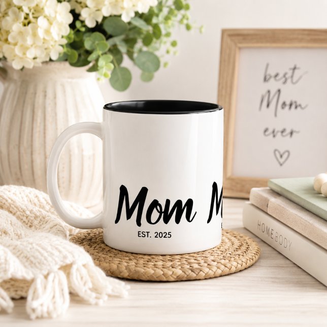  Mum Established Black Script Custom Year Two-Tone Coffee Mug (Add Year(s) to customize.  Please see the collection for other matching items.)