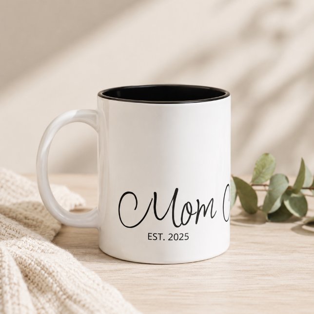  Mum Established Black Script Custom Year Two-Tone Coffee Mug (Add Year(s) to customize. )