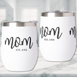 Mum Established Black Script Mother's<br><div class="desc">Simple Script Mum Personalised Insulated Wine Tumbler. Celebrate motherhood with this minimalist design featuring the word “mum” in a flowing handwritten script font displayed on three sides of the tumbler so it’s visible from every angle. At the bottom right, a classic serif “est. year” adds a personal touch—perfect for a...</div>