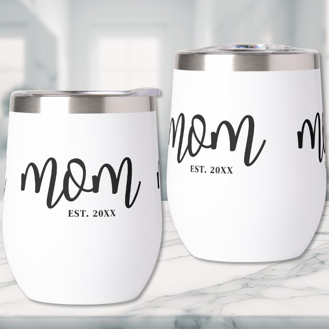 Mum Established Black Script Mother's (Mom Established Black Script Mother's Thermal Wine Tumbler )