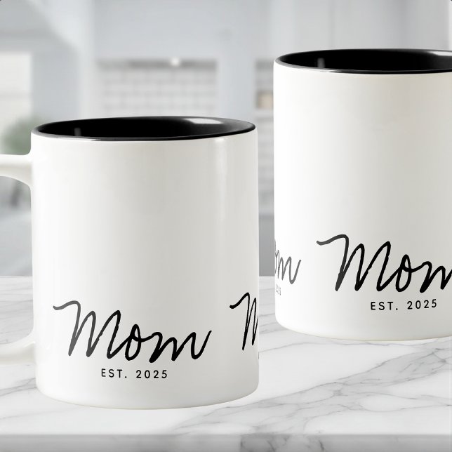 Mum Established Black Script New Mum Gift Two-Tone Coffee Mug (Creator Uploaded)