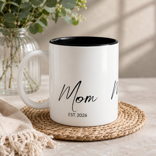 Mum Established Black Script New Mum Gift  Two-Tone Coffee Mug (Add Year(s) to customize.)
