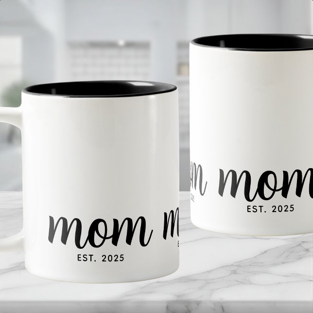 Mum Established Black Script New Mum Gift Two-Tone Coffee Mug (Creator Uploaded)