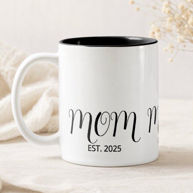 Mum Established Black Script New Mum Gift  Two-Tone Coffee Mug (Creator Uploaded)