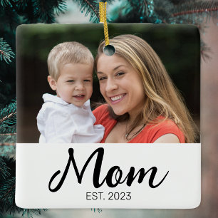 Mum Established Black Script Photo Ceramic Ornament