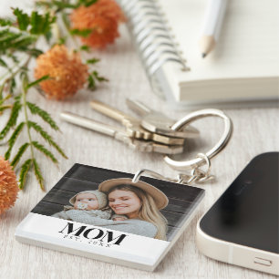 Mum Established Black Typography Photo Gift Key Ring