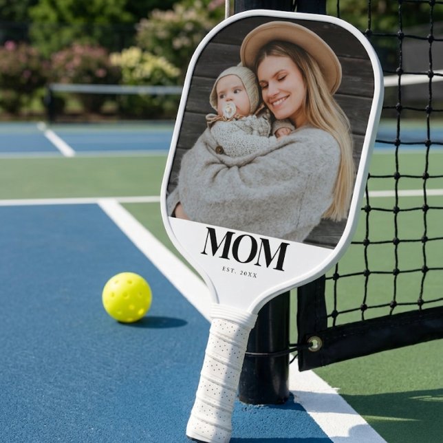 Mum Established Black Typography Photo Gift Pickleball Paddle (Mom Established Black Typography Photo Gift Pickleball Paddle)