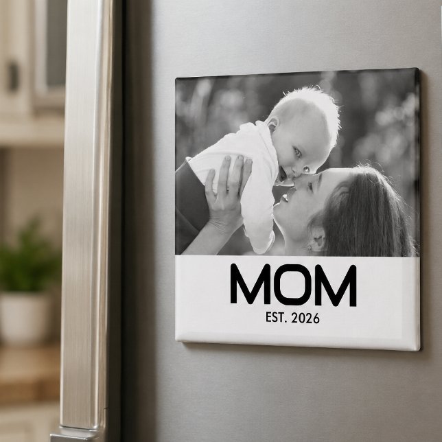Mum Established Black White Photo Gift  Magnet (Creator Uploaded)