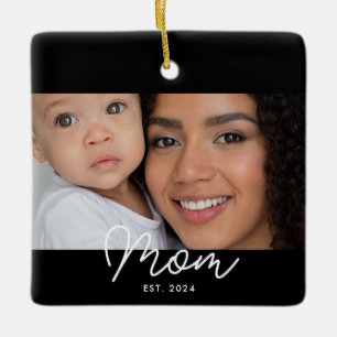 Mum Established Black White Script Photo Ceramic Ornament
