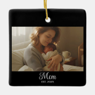 Mum Established Black White Script Photo Ceramic Ornament