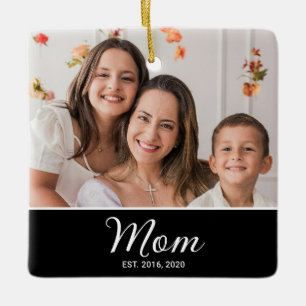 Mum Established Black White Script Photo Ceramic Ornament