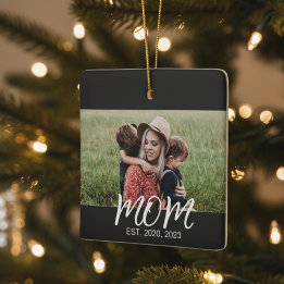 Mum Established Black White Script Photo Ceramic Ornament