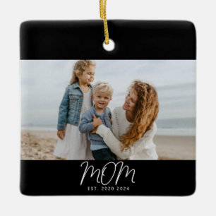 Mum Established Black White Script Photo Ceramic Ornament