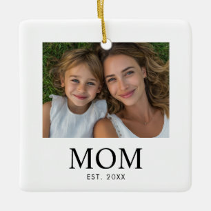 Mum Established Black White Script Photo Ceramic Ornament