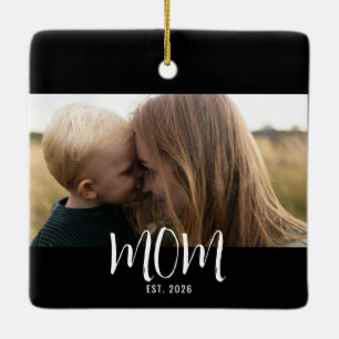 Mum Established Black White Script Photo Ceramic Ornament