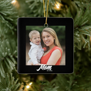 Mum Established Black White Script Photo Ceramic Ornament