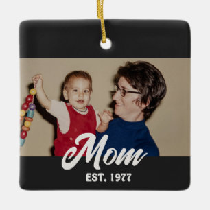 Mum Established Black White Script Photo Ceramic Ornament