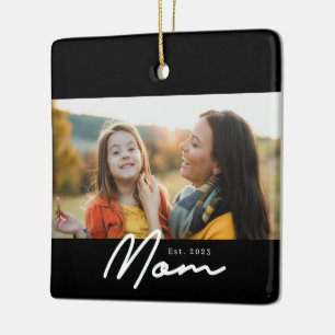 Mum Established Black White Script Photo Ceramic Ornament