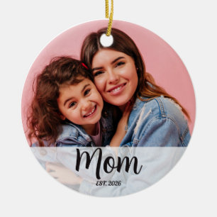 Mum Established Black White Script Photo  Ceramic Tree Decoration