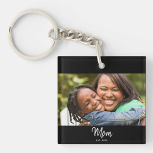 Mum Established Black White Script Photo Key Ring