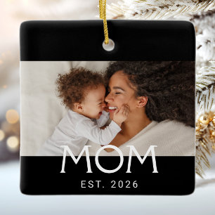 Mum Established Black White Typography Photo Ceramic Ornament