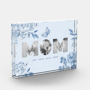 Mum Established Blue Toile Botanical 3 Photo Gift Block