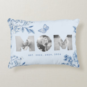Mum Established Blue Toile Botanical 3 Photo Gift Decorative Cushion