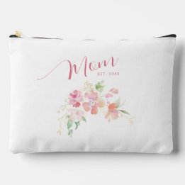 Mum Established Blush Pink Floral Watercolor Accessory Pouch
