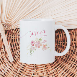 Mum Established Blush Pink Floral Watercolor Coffee Mug
