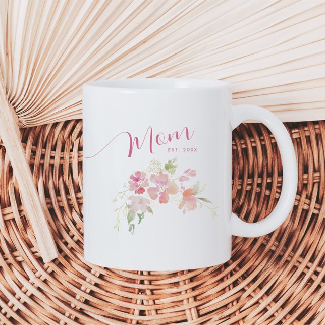 Mum Established Blush Pink Floral Watercolor Coffee Mug (Creator Uploaded)