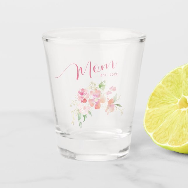 Mum Established Blush Pink Floral Watercolor Shot Glass (Front)