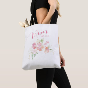Mum Established Blush Pink Floral Watercolor Tote Bag