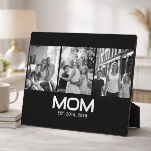 Mum Established Bold Black 3 Photo Plaque