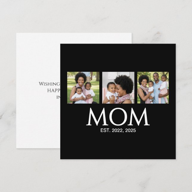 Mum Established Caps Black 3 Photo Mothers Day Holiday Card (Front/Back)