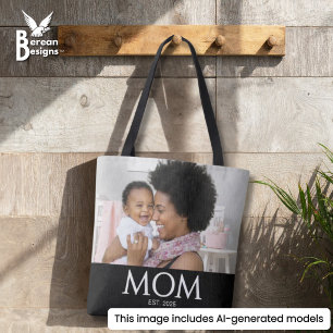 Mum Established Classic Caps Black Photo Tote Bag