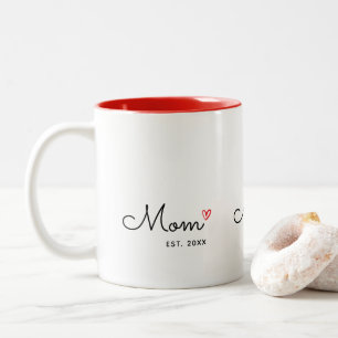 Mum Established Cute Script Red Heart Two-Tone Coffee Mug