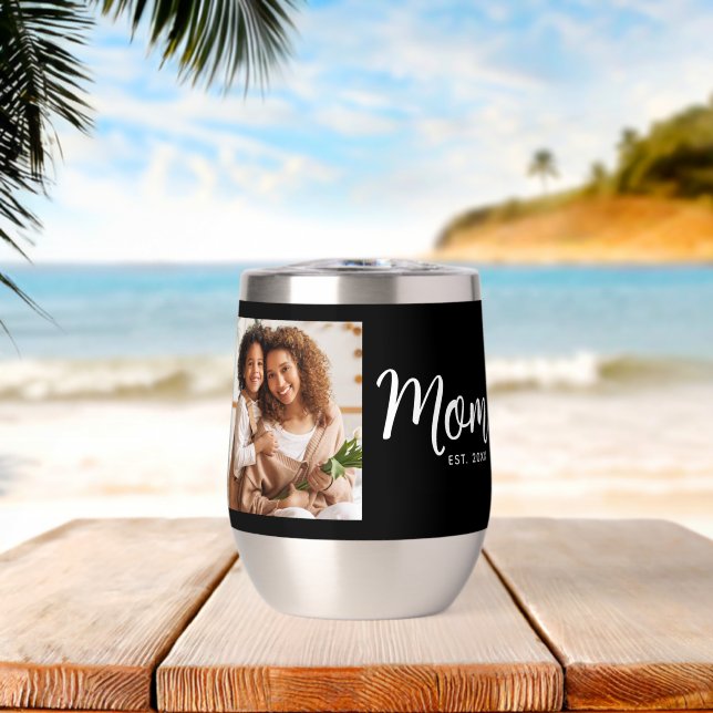 Mum Established Date Black Photo White Script Gift (Beach (Rotated))
