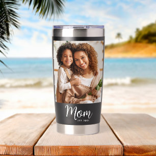 Mum Established Date Black Photo White Script Gift Insulated Tumbler