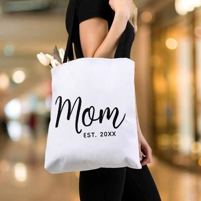 Mum Established Date Black Script New Mum Gift Tote Bag (Creator Uploaded)