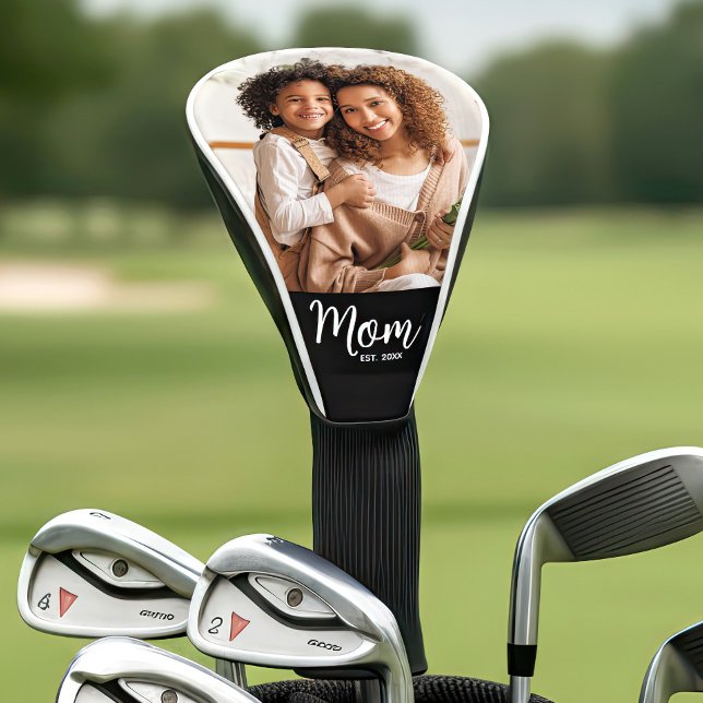 Mum Established Date Modern Script Photo Stylish Golf Head Cover (Creator Uploaded)