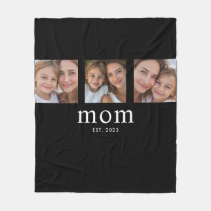 Mum Established Elegant Modern Black 3 Photo Fleece Blanket