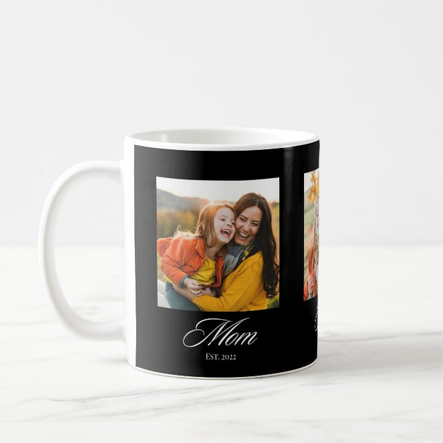 Mum Established Elegant Script 3 Photo Coffee Mug (Left)